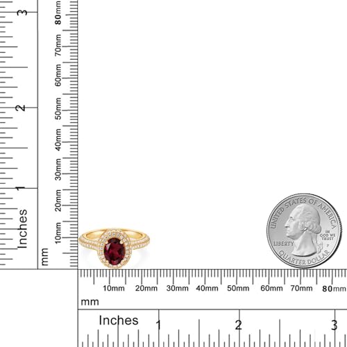 Gem Stone King 18K Yellow Gold Plated Silver 8X6MM Oval Gemstone Birthstone and White Moissanite Halo Engagement Ring | Wedding Anniversary Promise Ring For Women | Size 5,6,7,8,93