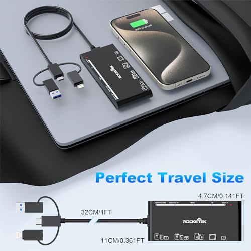 7 in 1 Multi Memory Card Reader USB C Lightning USB3.0 Multi Card Reader for SD TF CF XD MS,SD Card Reader Adapter for for iPhone/iPad/MacBook/Samsung/PC Plug and Play Simultaneously Read/Write 5Gbps