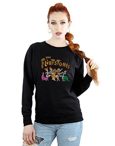 the flintstones Women's Group Distressed Sweatshirt X-Large Black