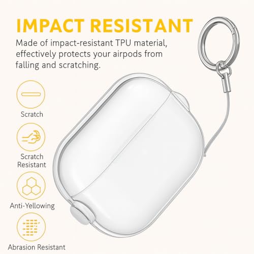 Image of Hybrid Clear Case Cover for Apple Airpods Pro 3 (2025), Anti-Yellowing, Safety Lock, Phone Stand (Transparent Black with Lock)