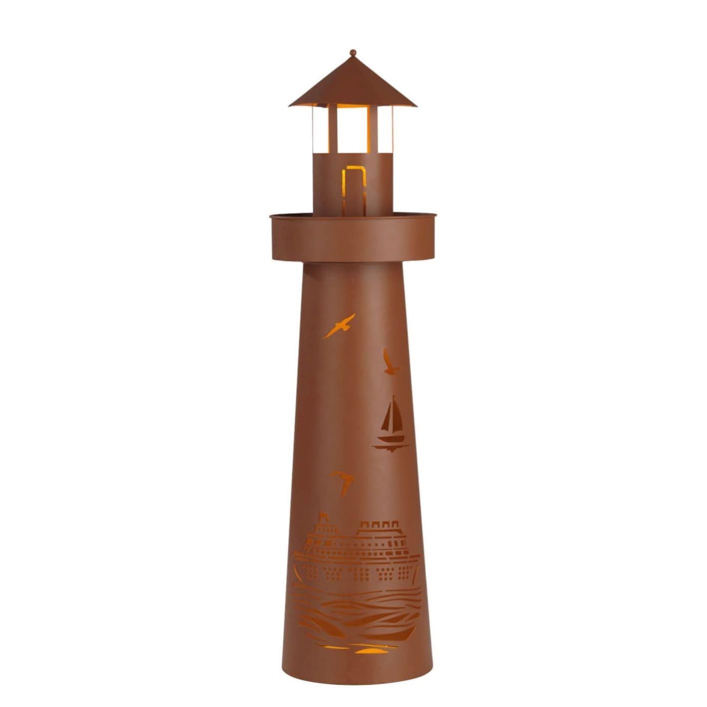 Hoberg Colonne de plantes LED | Design phare | Aspect rouille | Convient pour l'intérieur et l'extérieur | Eclairage LED | Minuterie 6h | Sans fil | Avec bac à plantes | Hauteur env. 80cm