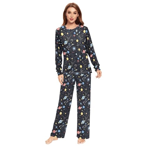 Space Starry Sky Cosmic Planets - Pijama para mujer, conjunto de 2 piezas acogedoras con pantalones deportivos para hombre, Planetas cósmicos del cielo estrellado del espacio, S