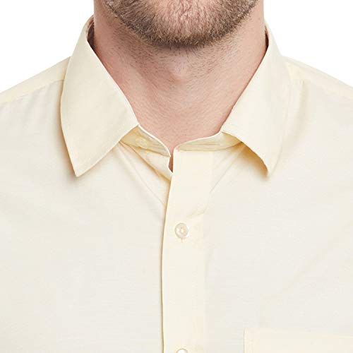 Image of English Navy Men Spread Collar Solid Slim Fit Formal Yellow
