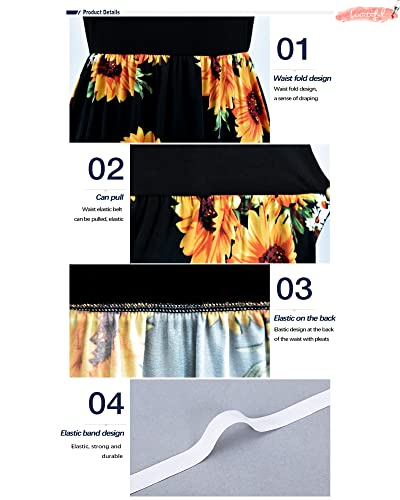 Auselily Women Short Sleeve Loose Print Floral Pleated Casual Long Maxi Dresses With Pockets (Xl, Sunflowers) #TOP1