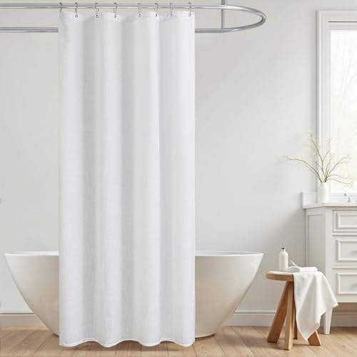KOUFALL White Waterproof Linen Fabric Shower Curtain 54x72 Inch Length by KOUFALL - Used condition - US$17.86