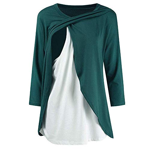 Huixin - Chemises À Manches Longues Chemisier Dames Femme Allaitement Vêtements Élégante avec La Maternité Hauts Allaitement Sweatshirt Solide Polos Pulls Hauts T Shirts Chemisiers (Color : Grün, Size : L)