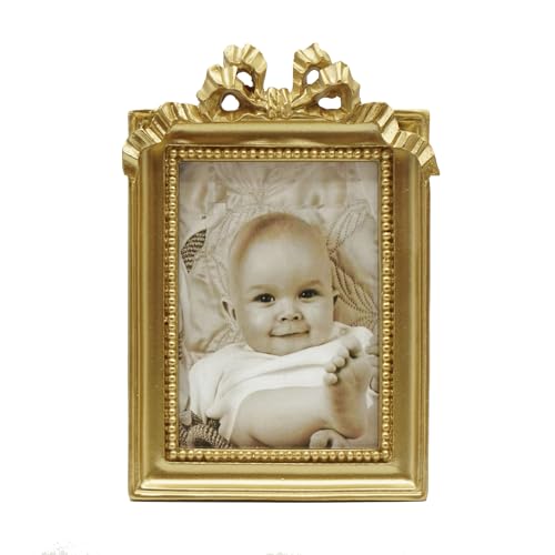 Kangce Vintage Picture Frames 2.5x3.5 Ornate Wallet Size Small Gold Picture Frames for Tabletop and Wall Mount Retro Home Decor Antique Wall Decor with Embossed Bead and Bow
