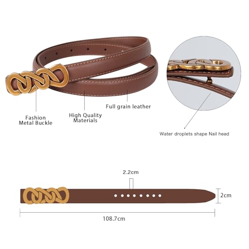 Image of Women's Fashion Classic Metal Buckle Leather Belt with Jeans Dress