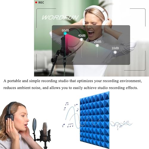 WORDFUN Cabina Vocal Portátil para Grabación, Cubo de Espuma para Micrófono, Cabina de Estudio en Casa, Sala Aislante Acústica, Cubierta de Escritorio para Audio de Calidad de Estudio miniatura 5