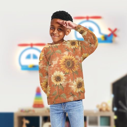 JUNZAN Rustic Sunflower Terracotta Little Kids Hooded Sweatshirt Long Sleeve Hoodies for Girls Party 4T4