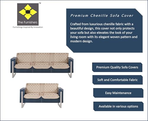 Image of Premium Chenille Woven Anti-Slip 3 Seater + 2 Seater Sofa Cover | L-Shape Sofa Seat Protector for Living Room | Durable & Stylish Slipcover - Beige