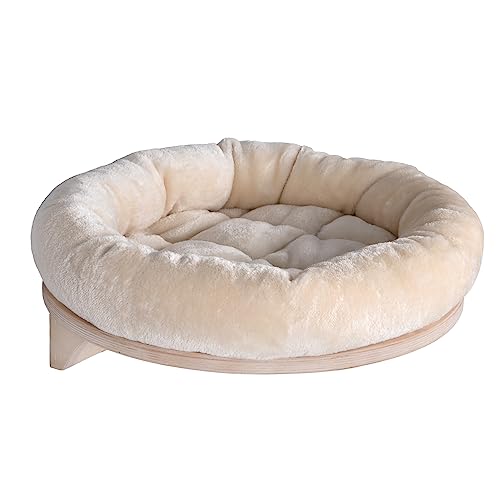natural PARADISE - Wandliegebett Dahlia | Rundes Katzenbett mit gemütlichem Rand & Klettfixierung | Wandkratzbaum | Ø 48 cm (Creme)