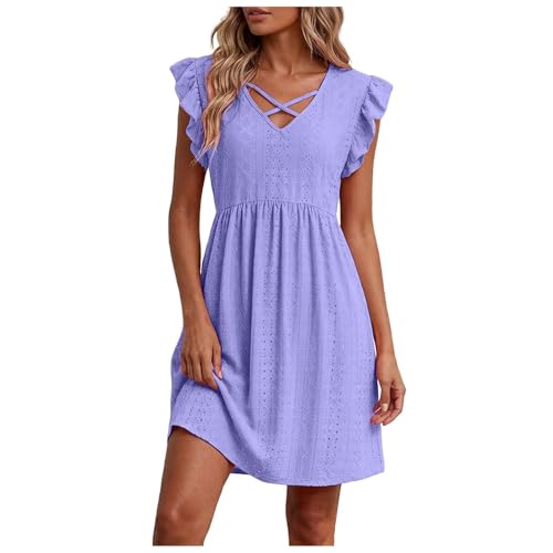 Robe ete femme chic et elegant col en V sans manches décontractée