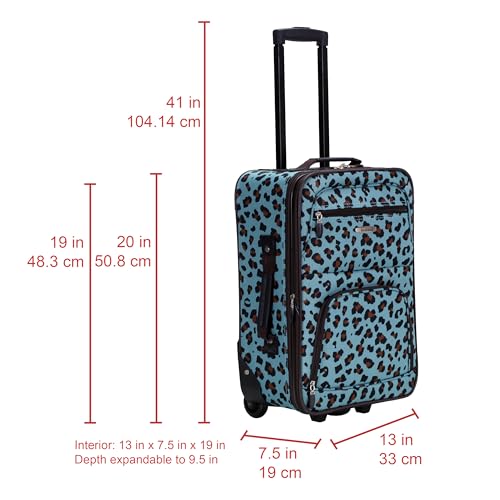 Image of Rockland Fashion Softside Upright Luggage Set,Expandable,Telescopic Handle,Wheel, Blue Leopard, 2-Piece (14 /19)