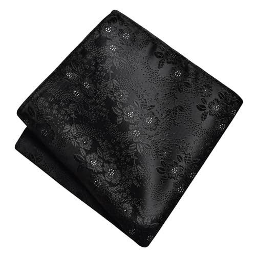 GUSLESON Black Tie for Men Wedding Silk Floral Necktie Pocket Square Cufflinks and Lapel Pin Brooch Set (6107-38) - Thumbnail 3