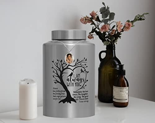 Cremation Urn For Ashes Large Decorative Urn For Adult Human Male Female Ashes Up To 220 Lbs Engraved Memory Funeral Burial Urn For Women Men With Velvet Bag(Silver Urn- Tree Of Life) #TOP5