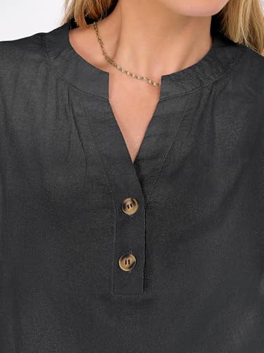 ANRABESS Womens Spring Tops 2026 Short Sleeve Shirts Henley Dressy Casual Blouses V Neck Fashion Tunics Trendy Flowy Clothing Black M