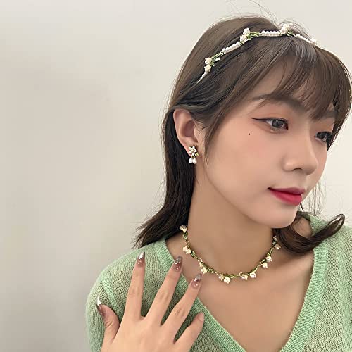 Xeryow Lily Of The Valley Choker White Floral Leaf Necklace Alloy Lily Valley Green Necklace For Women Bride Wedding Girls (D) #TOP2