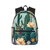 ALLiYa Mochila casual de verano con diseño de cactus floral de estilo clásico con gran capacidad