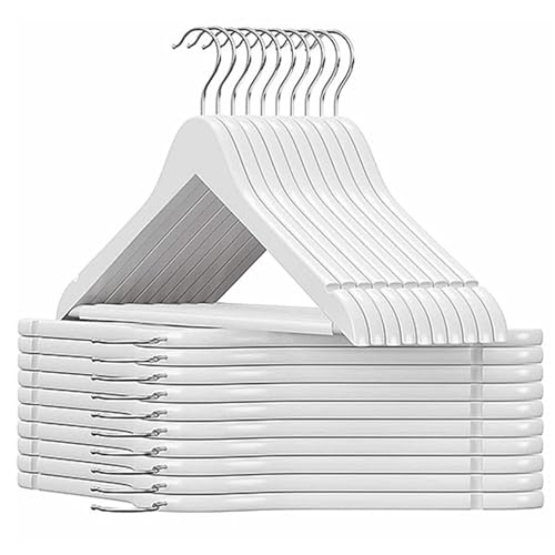 MOONCEE 20 PCs White Wooden Hangers - Non Slip Wood Clothes Hanger for Suits, Pants Hanger, 360° Swivel Hook Heavy Duty Clothing Hanger Set - Coat Hangers for Closet (White-20 Pack)