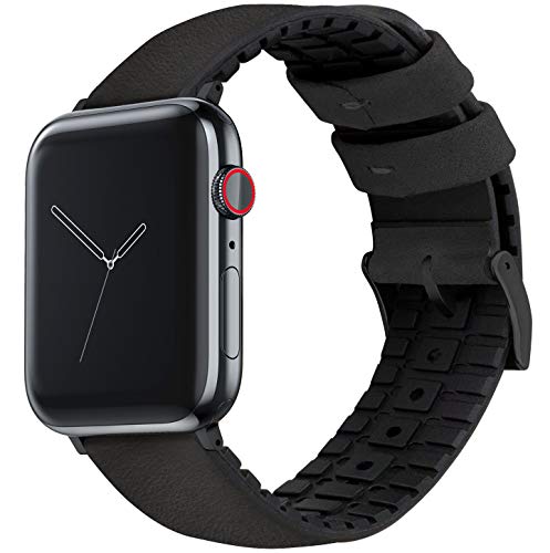 Image of BARTON WATCH BANDS- Black Leather and Rubber Hybrid - Choose Color & Size - Compatible with All Apple Watches (Ultra, SE, 8, 7, 6, 5, 4, 3, 2, 1) - 38mm, 40mm, 41mm, 42mm, 44mm, 45mm, 49mm