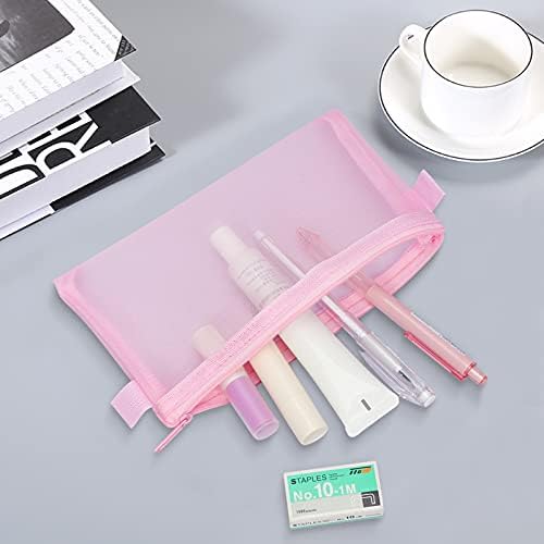 WWW 3 Pcs Pencil Case Set, Clear Durable Pen Carrying Case with Zipper, Nylon Pencil Storage Pouch, Makeup Cosmetic Bag for Women, Portable Office Stationery Pouch for Students Adults Grey+White+Pink
