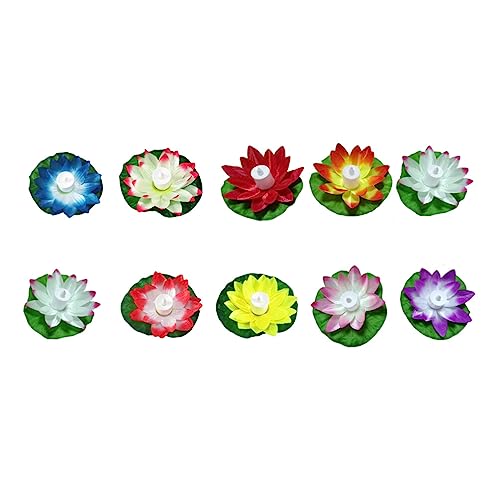 ABOOFAN 10 Piezas Flor De Lirio Flotante De Agua Flores con Nenúfar Lirio De Agua Luz De Vela Flotante De Agua Led Flor Flotante De Agua Piscina Flor Flotante Luz De Noche Led Loto Decorar