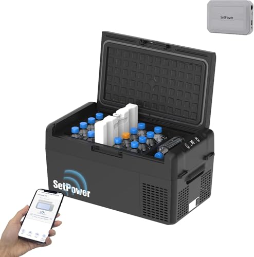Setpower 12V Refrigerator with PG216 Portable Power Station 21 Quart Camping Freezer 50 Hours Backup Cooling,Electric Cooler for Vehicles Car Refrigerator Portable Fridge for Truck Van RV SUV RF20