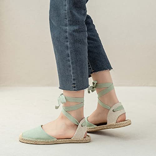 Image of Women's Espadrille FLat Sandals Closed Toe Ankle Wrap,Classic Lace Up Summer Dressy Flat Shoes