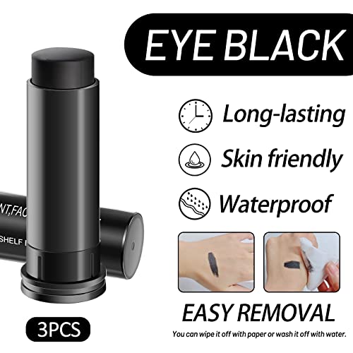 Erinde 3Pcs Eye Black Stick For Sports, Easy To Color Black Eyeblack Stick, Sporting Black Face Paint For Baseball Softball Football Lacrosse, Color Holding Lip And Face Painting #TOP1
