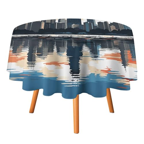 DWTJKMS Chicago Skyline Round Tablecloth, Picnic Dinner Party Decor Table Covers Summer Fall Outdoor Circle Cover 70x70in for Wedding Birthday Patio Party