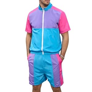 Yisfri Men’s 80s 90s Outfit Vintage Windbreaker Jacket Track Suit Disco Outfits Workout Set