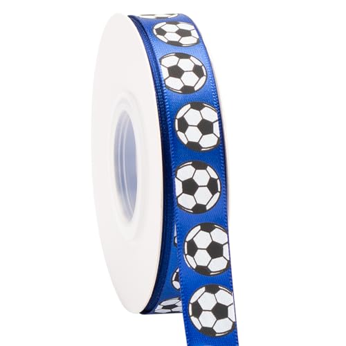 Soccer Ribbon 5/8-Inch x 25-Yard White/Blue Use for Team Hair Bows Wreath Sport Lanyards Gift Wrapping Party Decoration All Crafting and Sewing (Blue 25-Yard)