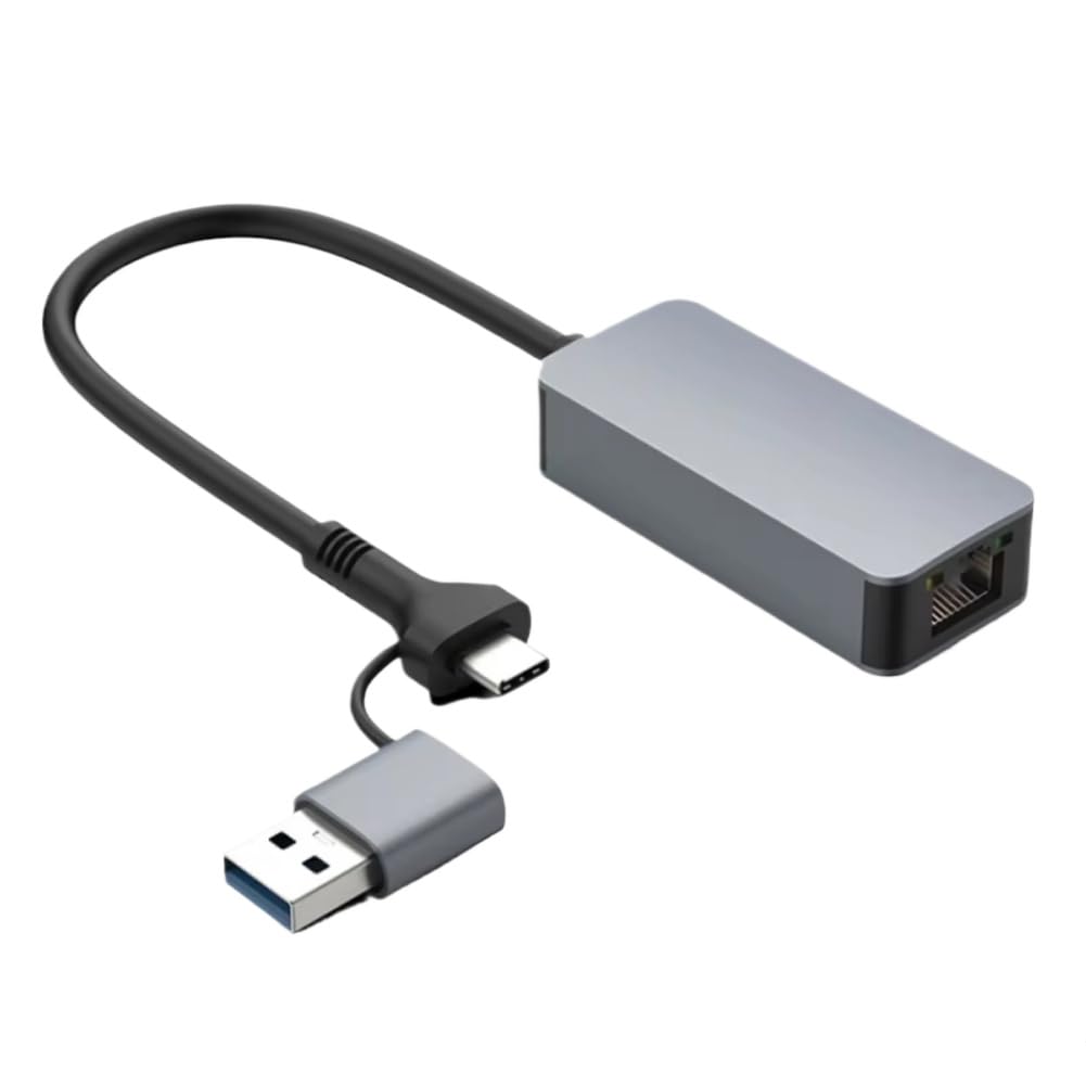 Adaptateur USB C vers Ethernet 5 Gbit/s USB 3.0 vers Ethernet 2,5 Gigabit Convertisseur USB 3.2 vers RJ45 Adaptateur réseau compatible avec ordinateur portable (2 500 Mbps 2 en 1)
