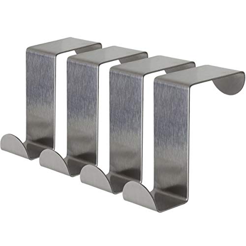 iGadgitz Home U6898-KIT Pack of 4 Stainless Steel Over Door Hooks Reversible Hangers for Cupboard Cabinet Drawer Kitchen Bathroom etc.