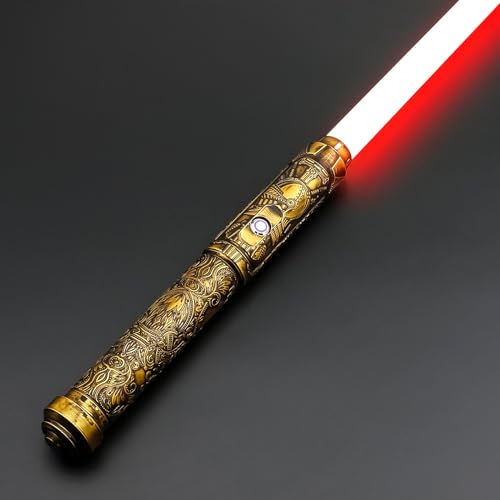 Borlvias Lightsaber Dueling Light Saber with 12 RGB Colors 16 Sound Fonts Smooth Swing Motion Control Force FX Lightsabers Cosplay Props(1 Pack, Gold)