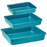 HONGBAKE Deep Baking Pans Set Nonstick, 3 Pack Large Rectangular Sheet Cake Pans,13/11/9Inch Oven Metal Baking Sheet Set, Stackable Non Toxic Bakeware for Baking Lasagana, Blue