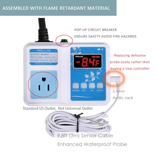 WILLHI WH1436A 10A Temperature Controller 110V Digital Thermostat Switch Sous Vide Controller NTC 10K Sensor Improved Version