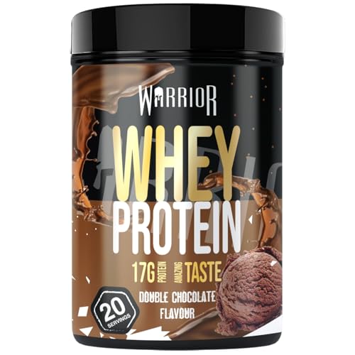 Warrior Whey Proteinpulver 500 g (Doppelschokolade) – muskelaturaufbau & Regeneration – Protein-Shake mit BCAAs, kohlenhydratarm & lecker – 20 Portionen für Fitness, Training & Sporternährung