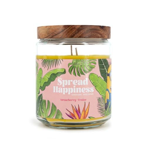 Minions Spread Happiness - Bougie parfumée dans un verre - Grande bougie parfumée (510 g) - Idée cadeau amusante - Longue durée de combustion (80 h)