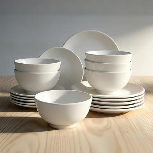 18-Piece White Porcelain Dinnerware Set, Service for 6, Thickened Durable Plates & Bowls, Microwave Dishwasher Oven Safe, Lumina Porcelain Kitchen Essentials