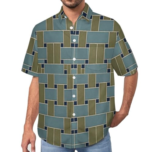 Chemise hawaïenne pour homme à manches courtes imprimé géométrique rétro chic