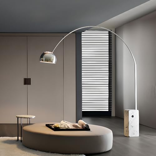 LITFAD Modern Floor Light Flexible Height Arc Floor Lamp with Foot Switch and Marble Base Stainless Steel Standing Light for Living Room Office Bedroom, Rectangle Base, Large Size 110V-120V