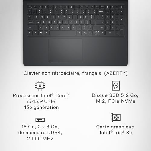 Dell Inspiron 15 3530 Ordinateur Portable 15 6'' Écran FHD 120 Hz Intel Core i5 RAM SSD Intel Iris XE Windows 11 Home Clavier AZERTY Carbone - vue 6