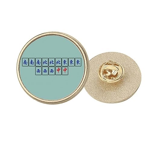 Broche ronde motif carreaux de Mahjong en métal doré avec relief géométrique gravé
