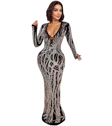 Image of PORRCEY Sexy Elegant Rhinestone Party Club Night Formal Dress for Women