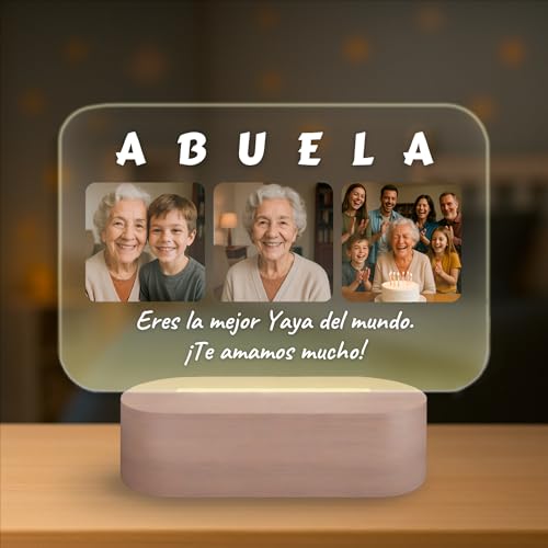 Lámpara Personalizada para Abuela con Fotos y Texto – Regalo Original para Abuelas – Placa de Metacrilato con Luz LED – Regalos Emotivos para Cumpleaños, Navidad o Día de la Madre (ABUELA)