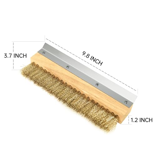 Image of Wood Brush Head with Steel Scraper 9.6 Inch Pizza Oven Brush Brass Bristles Replacement Brush Head