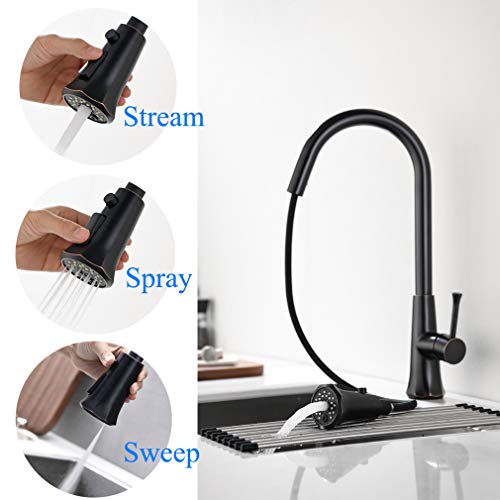 Ekrte Kitchen Faucet, Oil Rubbed Bronze Kitchen Faucet With Pull Down Sprayer, Single Handle Pull Out Kitchen Faucet, Contemporary High Arc Sink Faucet #TOP3