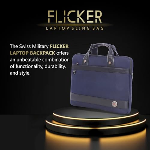 Image of SWISS MILITARY Black Gold Collection Flicker Laptop Sling Bag for Men & Women, Premium 1680D Fabric, Fits 15.6 inch Laptop, Trolley Strap, Quick Access Pockets, Adjustable Shoulder Strap (6L)